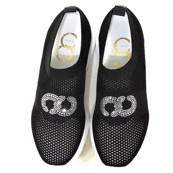 CASADEI 🇮🇹 WOMEN'S BLACK STREICH FABRIC FASHION SUMMER SNEAKERS - Picture 7 of 10